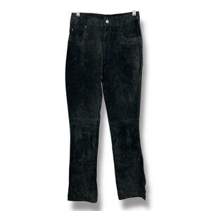 Vintage 90s Black Suede Pants Jeans Slim Straight High Rise Long
